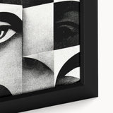 Close-up of a framed black and white abstract wall art piece showcasing intricate patterns and textures, perfect for modern home decor.