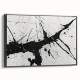 Framed black and white abstract wall art design showcasing fluid shapes and lines, mounted on a sleek black frame, perfect for modern decor.