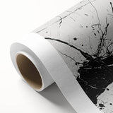 Black and white abstract design on rolled canvas, showcasing intricate patterns and textures, perfect for modern home décor and styling.
