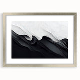 Framed black and white abstract wall art design with a silver mat, showcasing geometric patterns and modern elegance, ideal for contemporary decor.