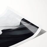 Black and white abstract wall art print showcasing dynamic shapes and textures, perfect for modern decor, rolled in a protective tube.