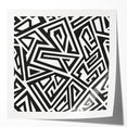 Abstract black and white wall art print showcasing dynamic geometric shapes and fluid lines, perfect for modern home decor accents.