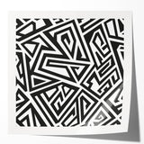 Abstract black and white wall art print showcasing dynamic geometric shapes and fluid lines, perfect for modern home decor accents.