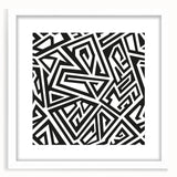 Framed black and white abstract wall art design showcasing geometric patterns and textures, ideal for modern home decor.