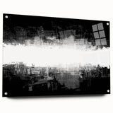Black and white abstract wall art design displayed in acrylic glass, showcasing a modern aesthetic with pins for easy hanging.