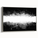 Framed black and white abstract design wall art showcasing geometric patterns and sleek silver accents, perfect for modern home decor.