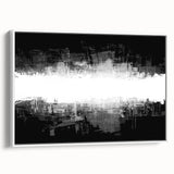 Framed black and white abstract wall art showcasing intricate geometric designs, displayed from a side view against a neutral background.
