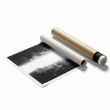 Black and white abstract wall art print showcasing dynamic shapes and patterns, perfect for modern decor, rolled for easy framing.