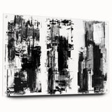 Abstract black and white wall art design displayed in a sleek acrylic glass frame, emphasizing modern aesthetics with pin detail.