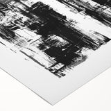 Abstract black and white wall art design on rolled canvas, showcasing dynamic shapes and lines, perfect for modern home decor and framing.