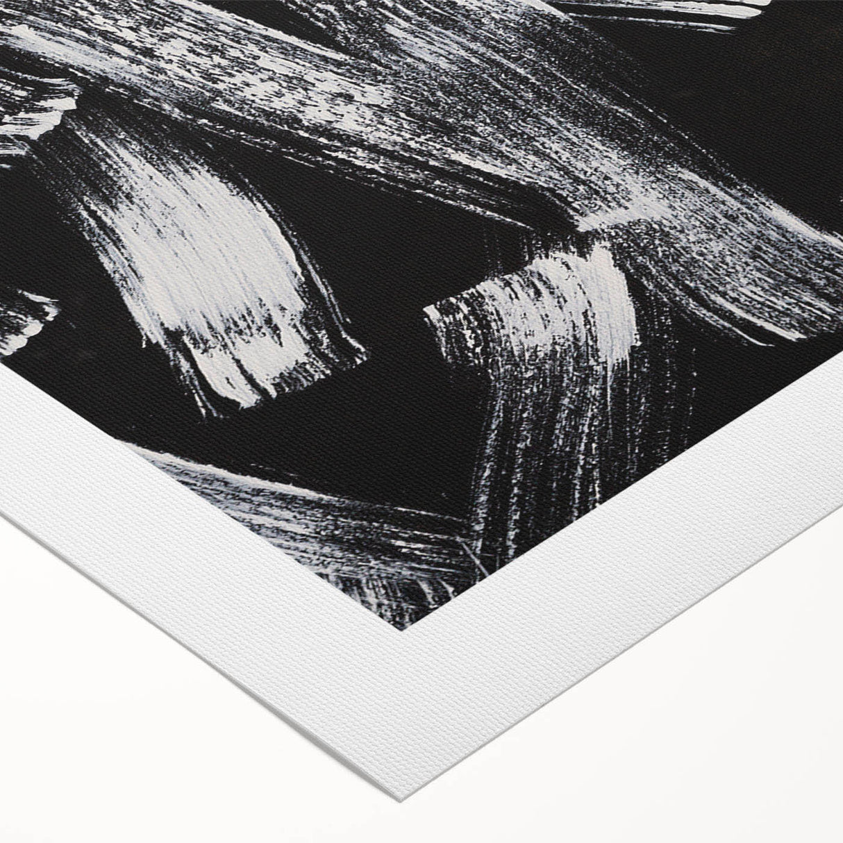 Black and white abstract design canvas art showcasing dynamic shapes and lines, perfect for modern home decor or gallery display.