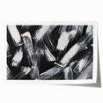 Abstract black and white wall art print showcasing dynamic geometric shapes and patterns, suitable for modern home decor and framing.