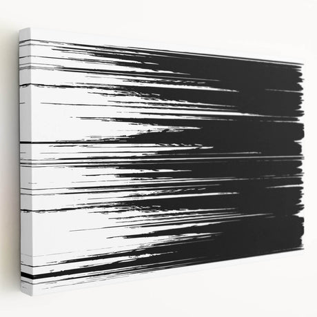 Abstract black and white stretched canvas wall art showcasing a modern design with bold contrasting patterns, ideal for contemporary decor.