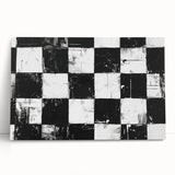 Abstract black and white stretched canvas wall art collection, showcasing dynamic geometric shapes and modern design elements, perfect for contemporary decor.
