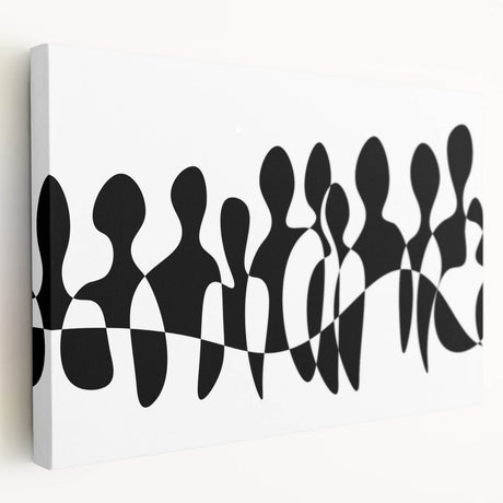 Abstract black and white stretched canvas wall art showcasing a modern design with geometric shapes, ideal for contemporary home decor.