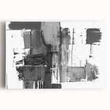 Abstract black and white stretched canvas wall art showcasing fluid shapes and lines, perfect for modern home decor or office spaces.