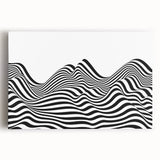 Abstract black and white wall art collection printed on stretched canvas, showcasing fluid shapes and dynamic patterns, ideal for modern decor.