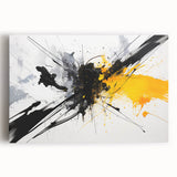 Abstract black and white stretched canvas wall art featuring a modern design with bold geometric shapes, perfect for contemporary decor.