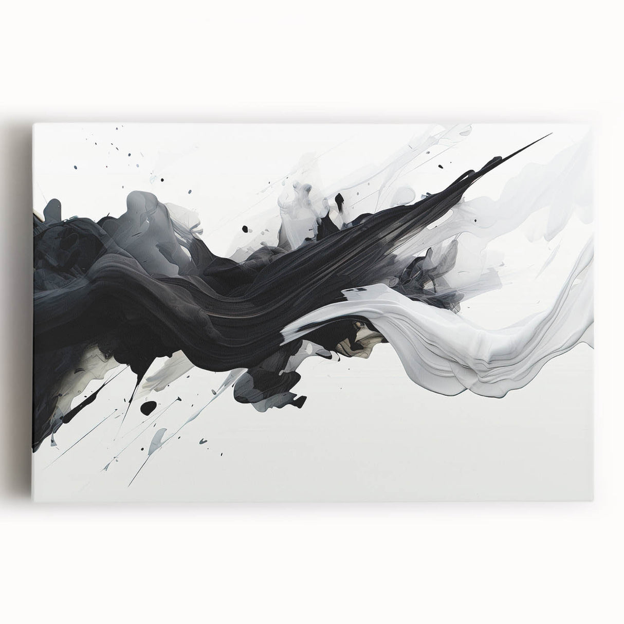Abstract black and white wall art canvas with geometric shapes and patterns, perfect for modern home decor, showcasing stylish design elements.