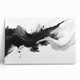 Abstract black and white wall art collection on stretched canvas, showcasing modern geometric designs with a sleek, minimalist aesthetic.