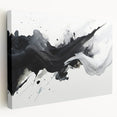 Abstract black and white stretched canvas wall art collection showcasing unique geometric designs, displayed in a stylish side view for home decor inspiration.