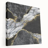 Abstract black and white wall art design on stretched canvas, showcasing dynamic shapes and patterns, perfect for modern home decor.