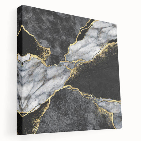Abstract black and white wall art design on stretched canvas, showcasing dynamic shapes and patterns, perfect for modern home decor.
