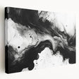 Abstract black and white wall art collection on stretched canvas, showcasing geometric shapes and flowing designs, perfect for modern decor.