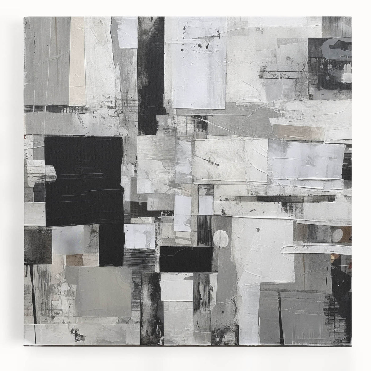 Abstract black and white wall art canvas with a modern design, showcasing bold shapes and lines, ideal for contemporary home decor.