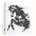 Abstract black and white wall art canvas showcasing geometric shapes and fluid lines, displayed in a side view to emphasize depth and texture.