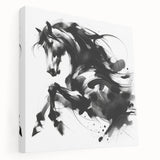 Abstract black and white wall art canvas showcasing geometric shapes and fluid lines, displayed in a side view to emphasize depth and texture.