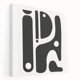 Abstract black and white wall art on stretched canvas showcasing geometric patterns and textures, viewed from the side with a modern aesthetic.