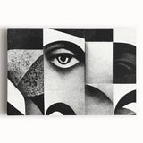 Abstract black and white stretched canvas wall art showcasing fluid shapes and lines, perfect for modern home decor and artistic expression.