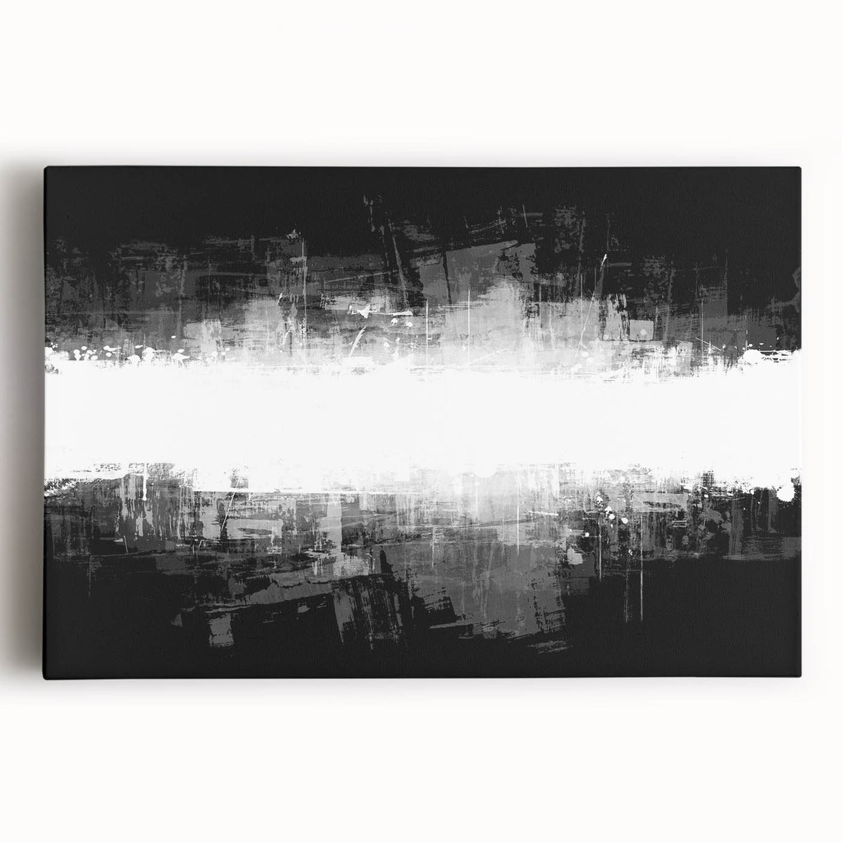 Abstract black and white canvas wall art featuring geometric shapes and patterns, perfect for modern home decor and artistic interiors.