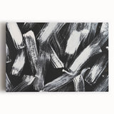 Abstract black and white wall art collection on stretched canvas, showcasing geometric designs and smooth textures for modern decor.