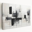 Stretched canvas featuring a black and white abstract design, showcasing intricate patterns and textures, perfect for modern home decor.