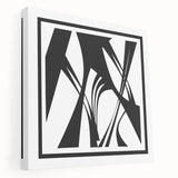 Abstract wall art collection in black and white showcasing modern geometric designs on a stretched canvas, viewed from the side, perfect for contemporary decor.