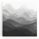 Abstract black and white wall art collection on stretched canvas, showcasing modern geometric shapes and fluid designs, perfect for contemporary decor.