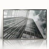 Black and white abstract acrylic print in silver frame, featuring geometric patterns, suitable for modern art wall decor.