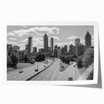 Atlanta skyline in muted gray tones on a large rolled canvas, suitable for dining room wall art.