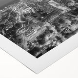 Art deco poster of Atlanta skyline in muted gray and blue tones on rolled canvas, suitable for dining room wall art.