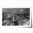 Atlanta skyline in muted gray and blue tones on a rolled canvas, suitable for art wall dining room.