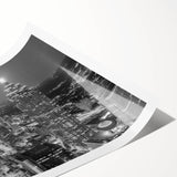 Extra large wall art featuring a minimalist Atlanta skyline in muted gray tones on rolled canvas.