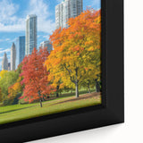 Close-up of a textured Atlanta skyline wall art on framed canvas, featuring vibrant colors, ideal for living room decor.