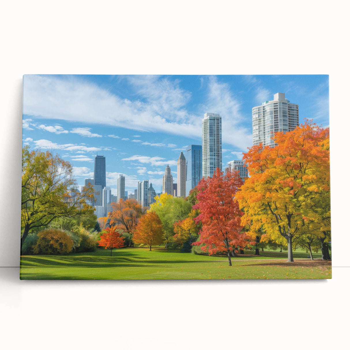 Black and white landscape art painting of Atlanta skyline on large stretched canvas, suitable for bedroom wall.