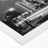 Art deco poster of Atlanta skyline in muted gray and blue tones on rolled canvas, suitable for dining room wall art.