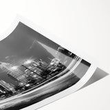 Extra large wall art of Atlanta skyline in muted gray tones on rolled canvas, suitable for large living room decor.