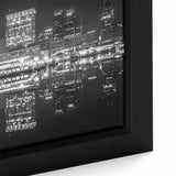 Close-up of a textured Baltimore skyline on black framed canvas with vibrant, colorful accents, ideal for living room decor.