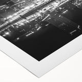 Art deco poster of Baltimore skyline in monochrome shades on rolled canvas, suitable for dining room or bathroom decor.