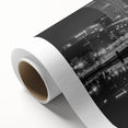 Art Deco style Baltimore skyline on rolled canvas, featuring metallic gold and navy tones.